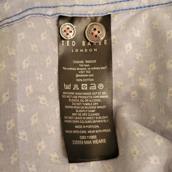 Ted Baker Blue White Ditzy Print Short Sleeve Button Up Shirt Blouse‎ 2 - Picture 4 of 8